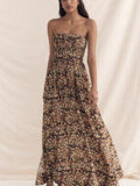 Peony - Floral Chiffon Strapless Maxi Dress Size M